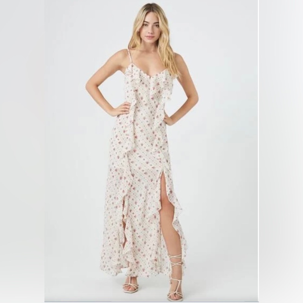 F21 Floral Ruffle Maxi Dress